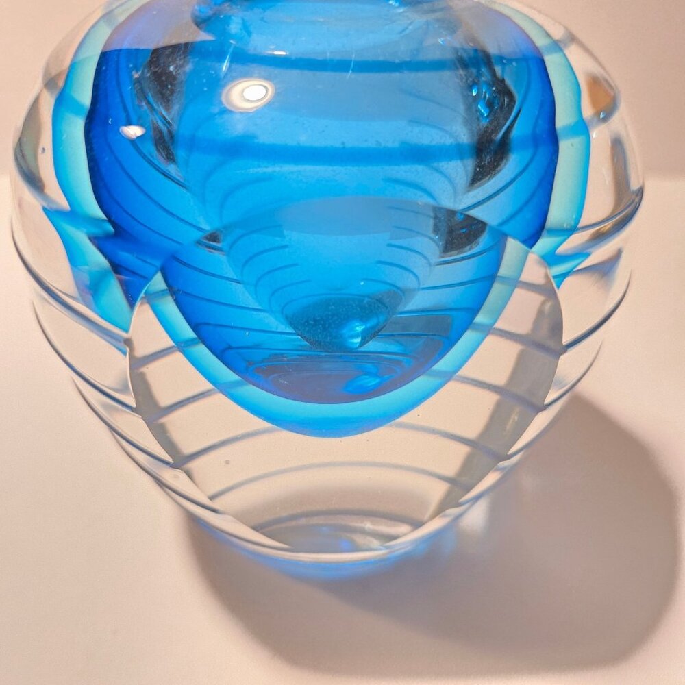 Huge Fifth Avenue Crystal Blue Art Glass Perfume Bottle Tall Clear & Swirl Desig - Picture 9 of 12